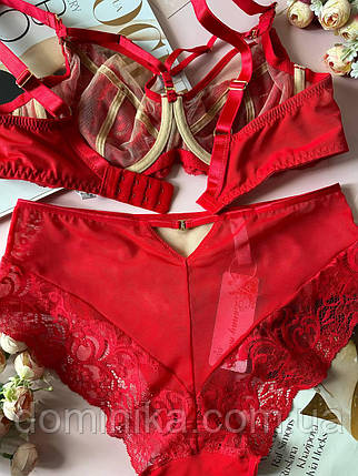 80/85/90/95C Червона жіноча білизна комплект трусики і бюстгальтер на чашку С, фото 2
