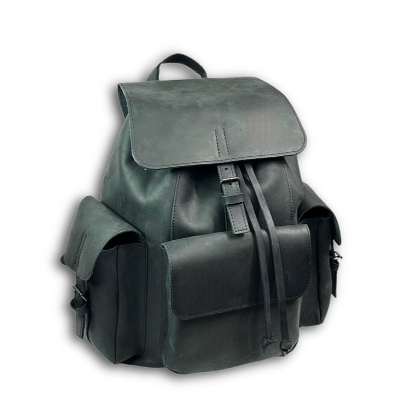 Рюкзак шкіряний на три кишені 10513/2 Чорний FR7, фото 1