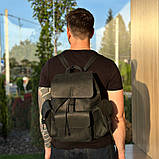 Рюкзак шкіряний на три кишені 10513/2 Чорний FR7, фото 3