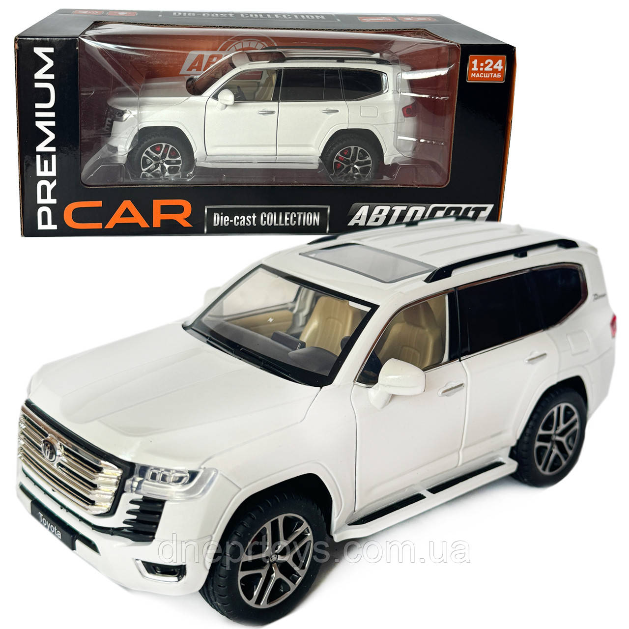 Машинка металева Toyota Land Cruiser 300 тойота ленд крузер 1:24 біла звук світло інерція відкр двері багажник капот 20*8*8,5см, фото 1