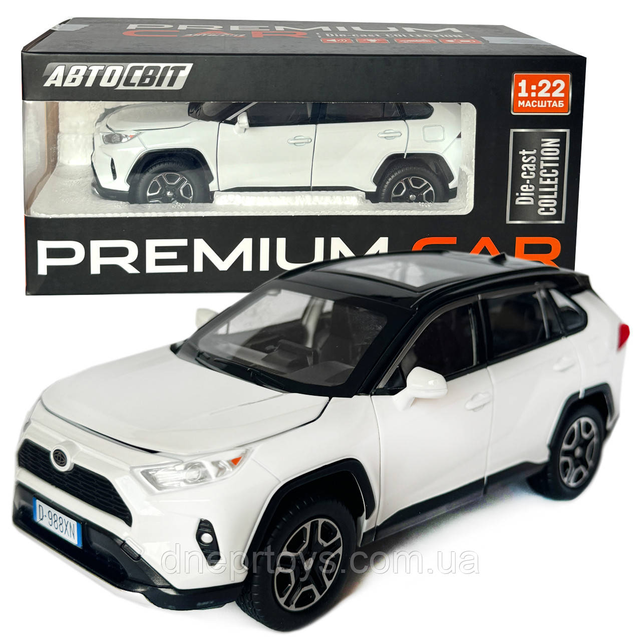 Машинка металева Toyota RAV4 Sport Тойота рав 4 спорт біла 1:22 звук світло інерція відкр двері багажник капот гумові колеса, фото 1
