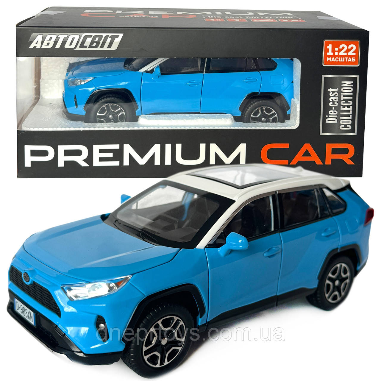 Машинка металева Toyota RAV4 Sport Тойота рав 4 спорт синя 1:22 звук світло інерція відкр двері багажник капот гумові колеса, фото 1