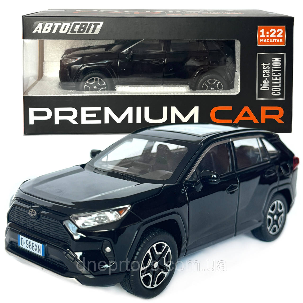 Машинка металева Toyota RAV4 Sport Тойота рав 4 спорт чорна 1:22 звук світло інерція відкр двері багажник капот гумові колеса, фото 1