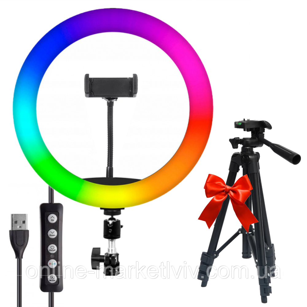 Кільцева лампа RGB 30 см MJ 300 + Подарунок Штатив Tripod FY-3120 / Світлодіодна LED лампа
