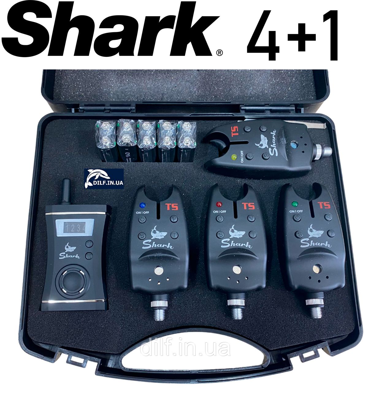 Набір сигналізаторів клювання Shark TLI 04 з пейджером (4+1) в кейсі + батарейки(крони)