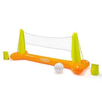 Дитяча надувна сітка для гри у волейбол Intex 56508 Надувна сітка з м'ячем та обважувачами 239x64x91 см