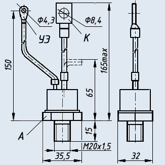 Т50-12  50A/1200V тиристор силовий, низькочастотний, кремнієвий, дифузійний, структури p-n-p-n, штирьовий, фото 1