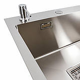 Кухонна мийка 78*50С L  нержавійка Platinum Handmade (поглиблена полиця, 3.0/1.0 мм), фото 7