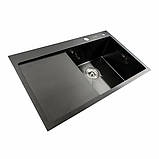 Кухонна мийка чорна PVD 78*48 R Platinum Handmade (два отвори, круглий сифон 3,0/0,8), фото 2