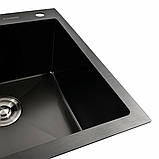 Кухонна мийка чорна PVD 78*48 R Platinum Handmade (два отвори, круглий сифон 3,0/0,8), фото 3