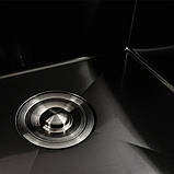 Кухонна мийка чорна PVD 78*48 R Platinum Handmade (два отвори, круглий сифон 3,0/0,8), фото 5