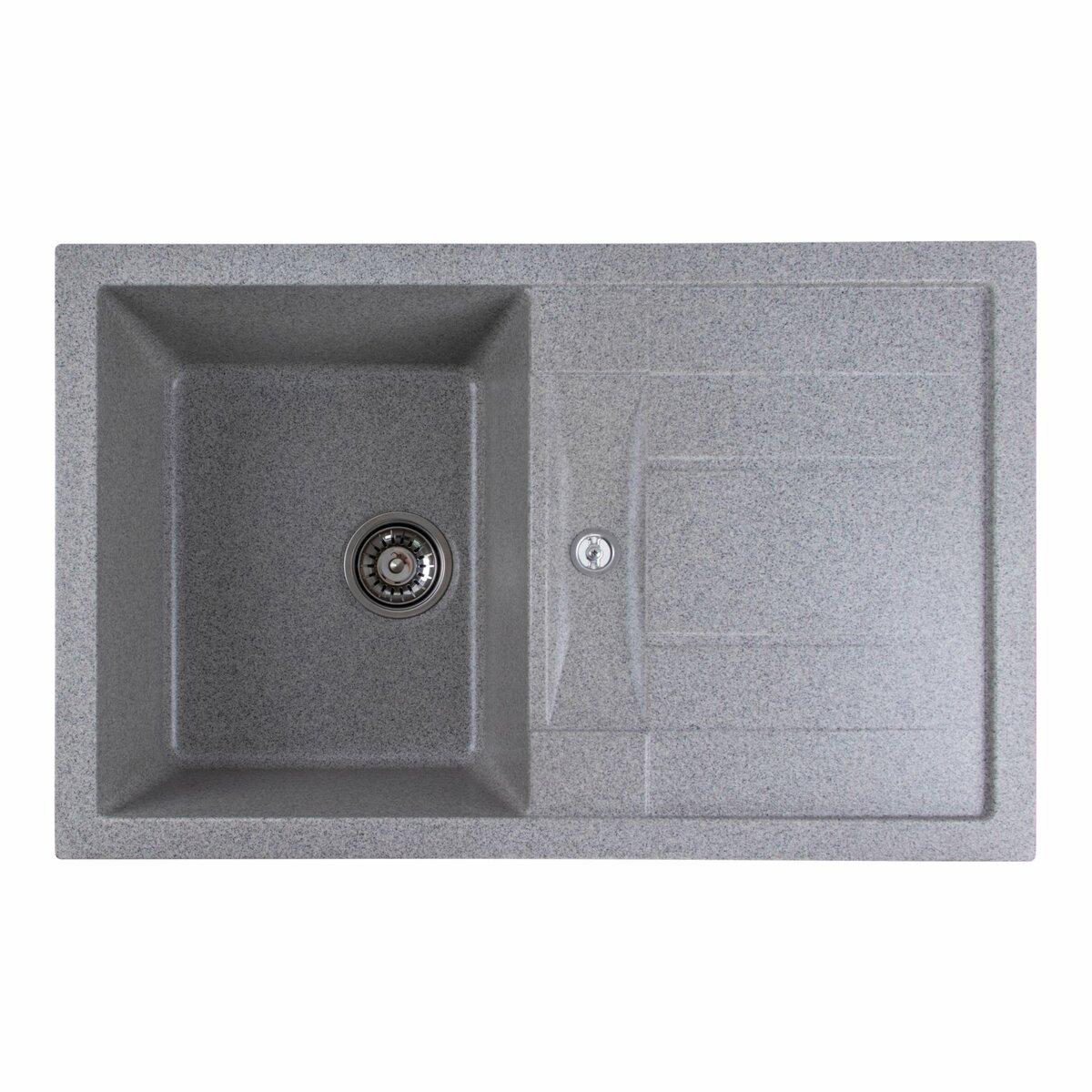 Гранітна мийка для кухні Platinum 7850 TROYA матова Сіра, фото 1