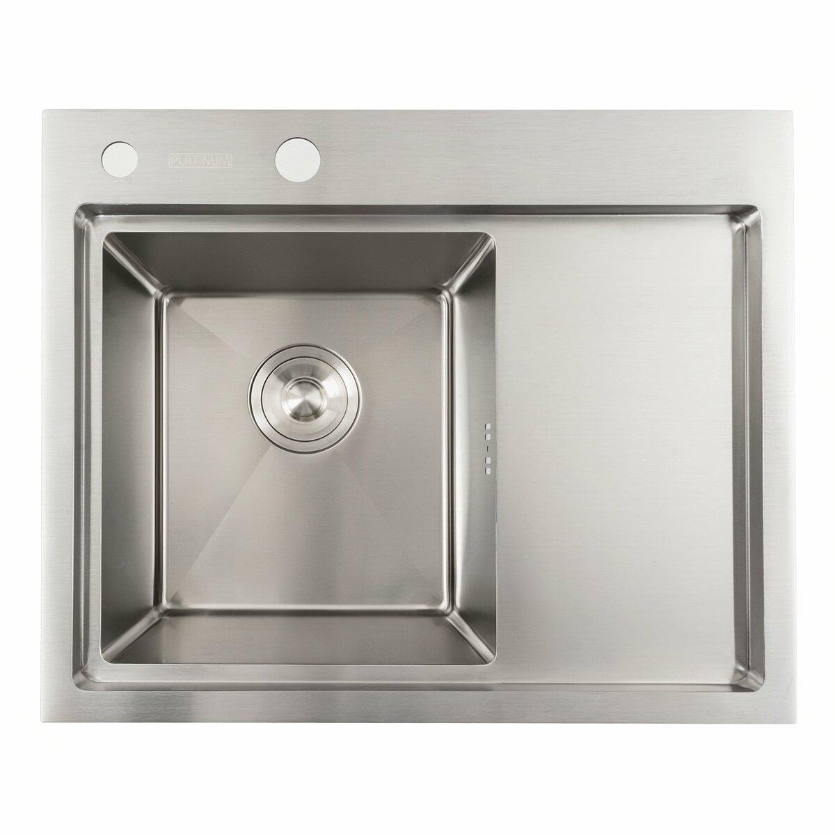 Кухонна мийка нержавійка 58*48 L Platinum Handmade (два отвори, круглий сифон 3,0/0,8), фото 1