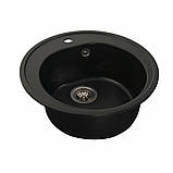 Гранітна мийка для кухні Platinum 510 LUNA матова Чорна, фото 3