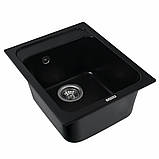 Гранітна мийка для кухні Platinum 4050 KORRADO матова Чорна, фото 2
