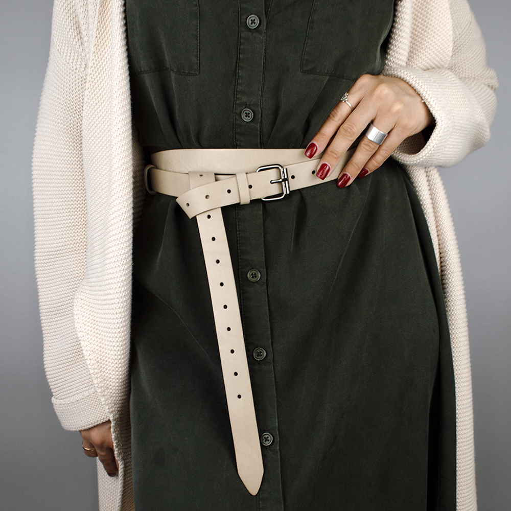 Ремінь жіночий шкіряний у два обороти SF-2501 молочний (180-230 см)