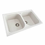 Гранітна мийка для кухні Platinum 7950 Equatoria матова Біла в крапку, фото 2