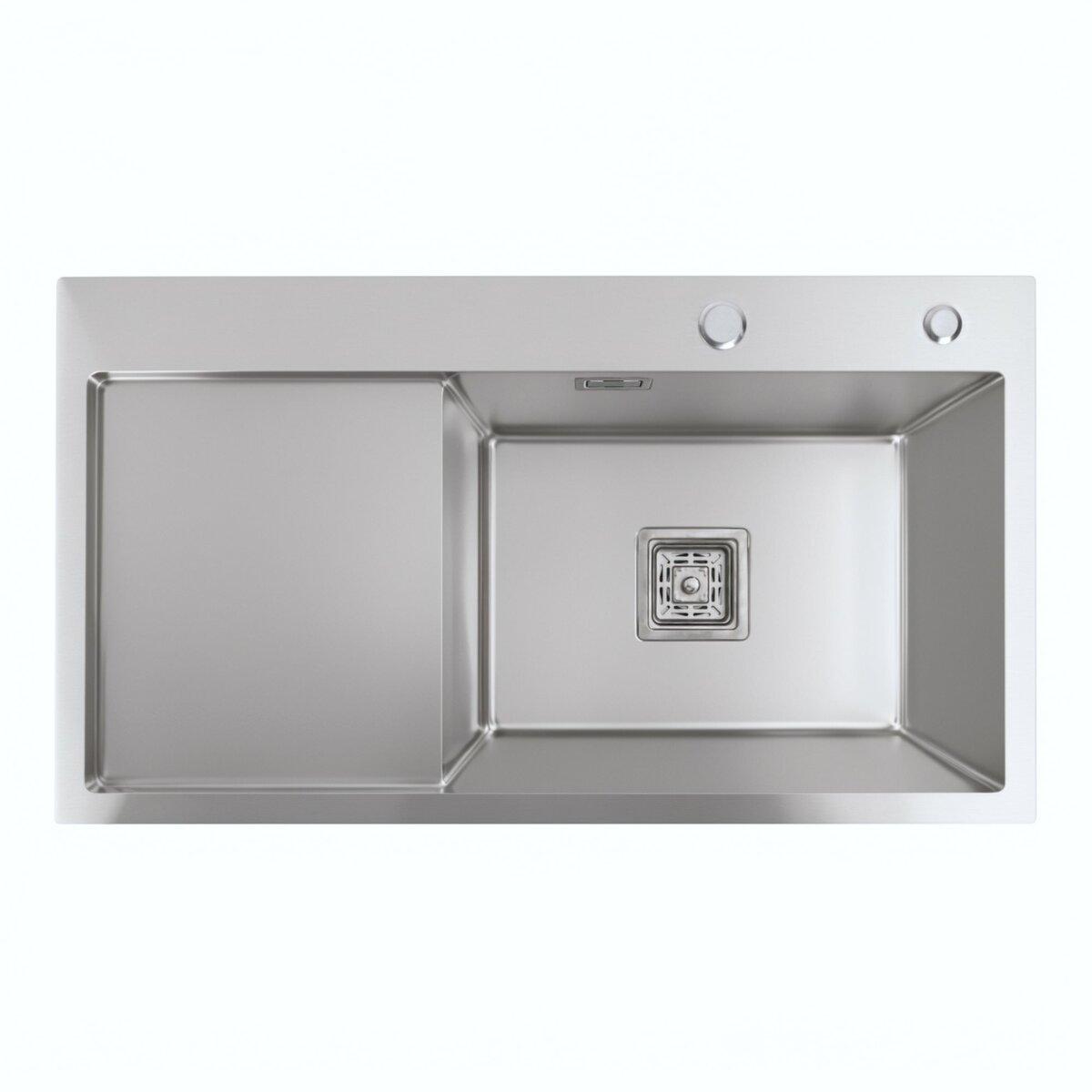 Мийка Platinum Handmade 780х430х220 R нержавійка (квадратний сифон,3.0/1.0), фото 1