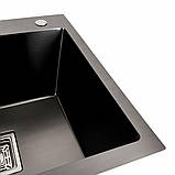 Мийка PVD Platinum Handmade 780x430x220 R чорна (квадратний сифон,3.0/1.0), фото 4