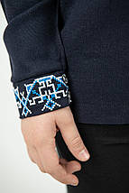 Темно-синя вишиванка для хлопчика з блакитним геометричним орнаментом розміри 110–164, фото 3