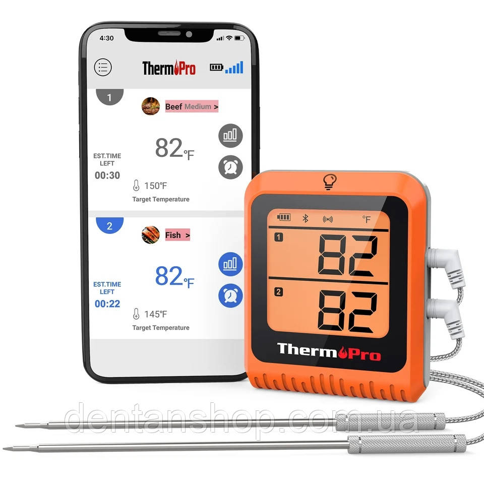 Бездротовий (Bluetooth 5.0) термометр кулінарний для м'яса, духовки ThermoPro TP-920 з двома щупами 100 м.