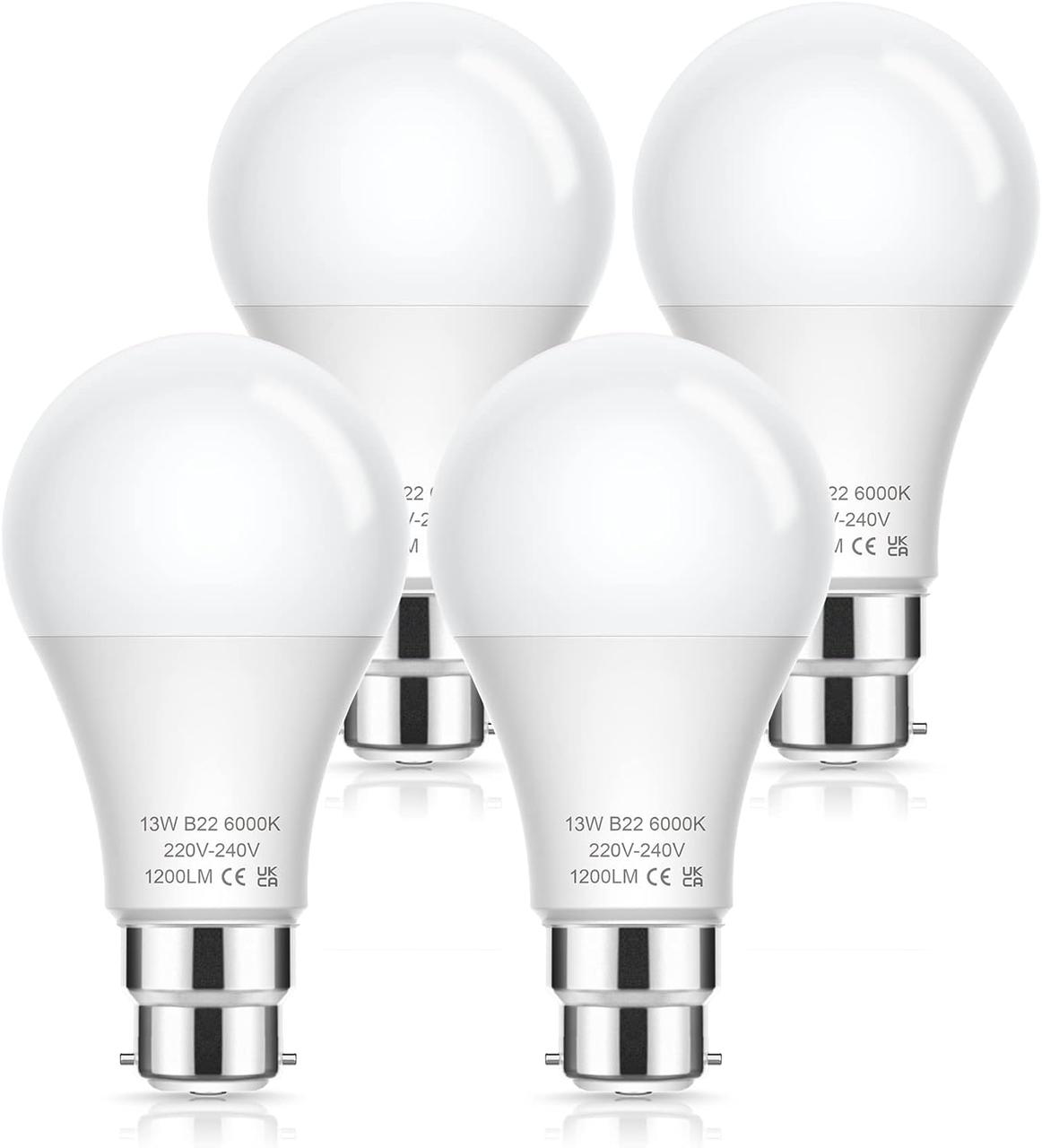 Еквівалентна штикова лампочка EvaStary потужністю 100 Вт, 4 шт. 13 Вт B22 Світлодіодні лампи BC GLS Frosted Light, 6000K Daylight, фото 1