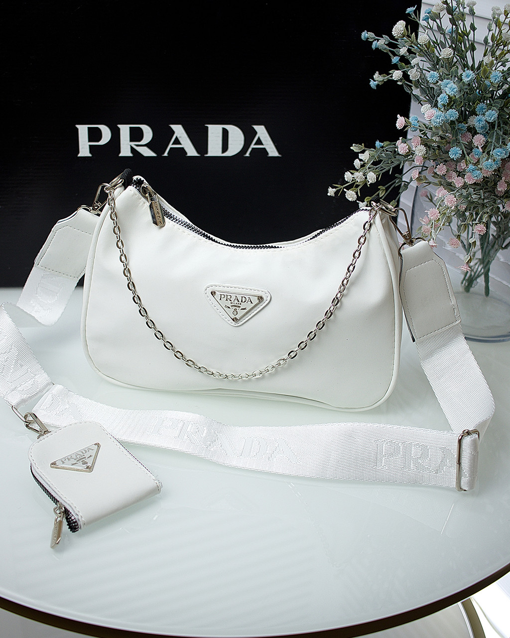 Сумочка жіноча Prada біла сумочка Прада класика 2в1, фото 1