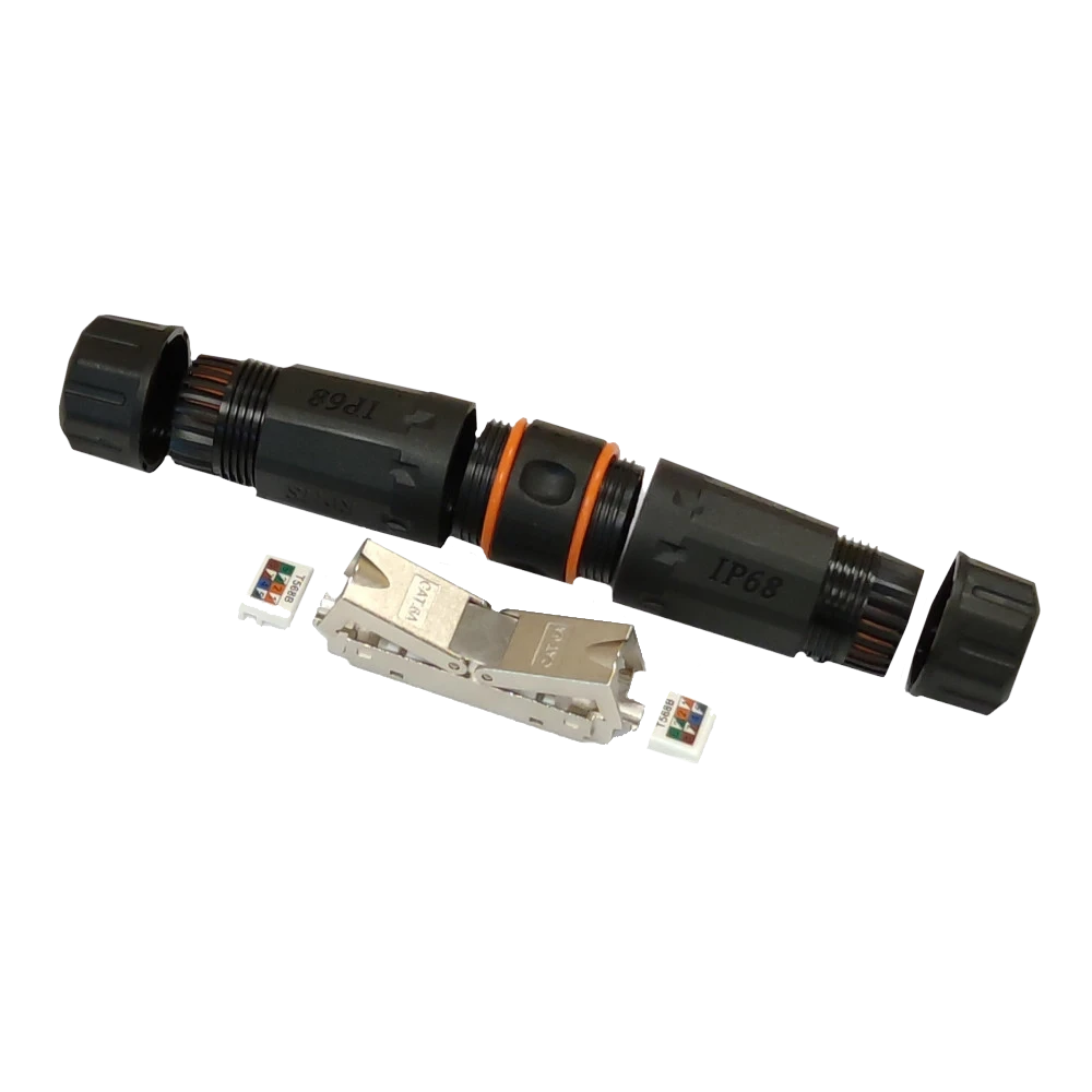 Водонепроникний з'єднувач для витої пари, кат. 6a STP IP68, для кабелів 5-7,5 мм, нейлон PA66, фото 1