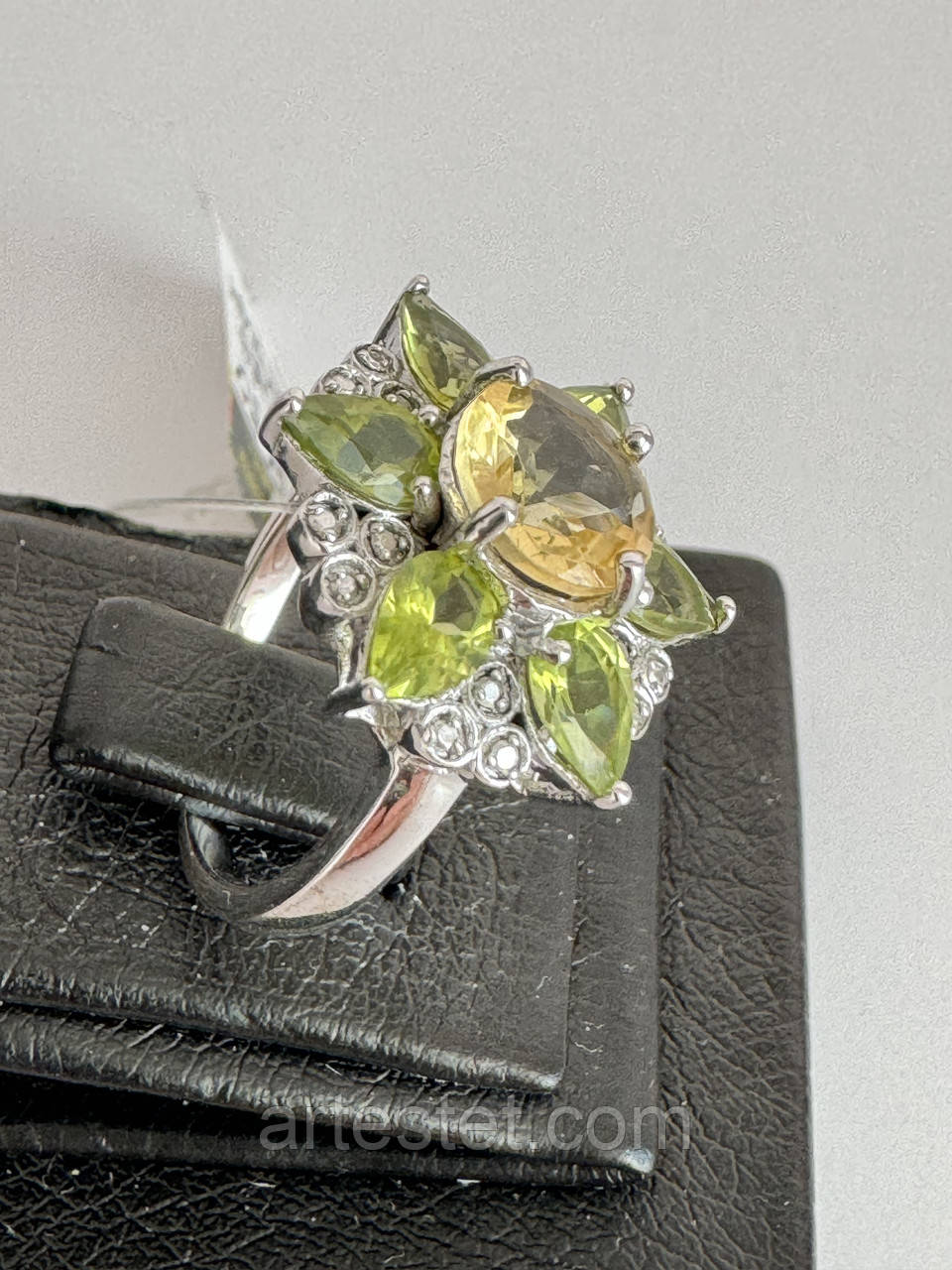 Кільце з хризолітом і цитрином 18p срібло, фото 1