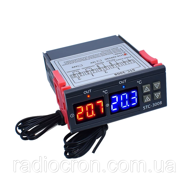 Подвійний терморегулятор STC-3008 (-55ºC... +120ºC, 10A / 220 В)
