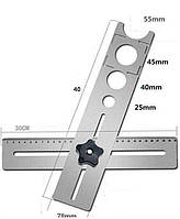 Шаблон лінійка для отворів на 25, 40, 45 та 55 мм. Чорна ручка