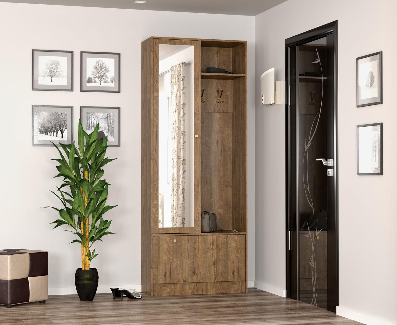 Стильна прихожа в коридор малогабаритна з дзеркалом тумбою вішалкою 85 см Палермо Мебель Сервіс дуб апріл