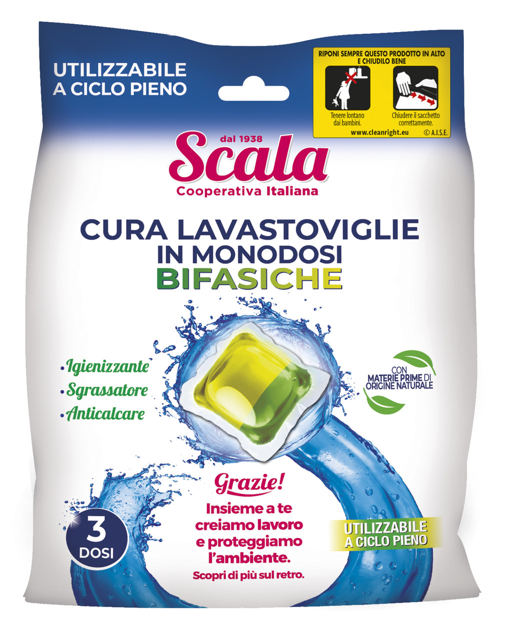 Капсули двохфазні для догляду за посудомийною машиною Scala Cura Lavastoviglie Bifasiche (3 штуки)