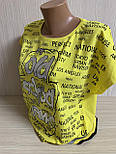 Жіноча стильна жовта футболка з коротким рукавом із красивим сріблястим принтом, фото 3