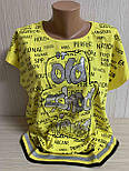 Жіноча стильна жовта футболка з коротким рукавом із красивим сріблястим принтом, фото 2
