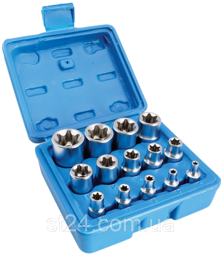 Набір головок TORX 1/4"-1/2" E4-E24 14 од. SATRA S-P14ES