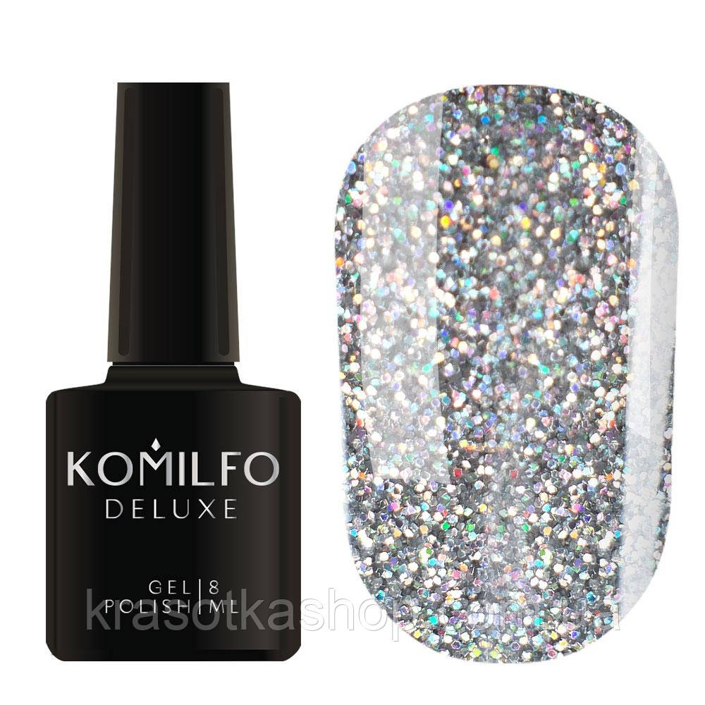 Гель-лак Glitter Colletion G007 (дрібні насичені сріблясто-голографічні блискітки) Komilfo, 8 мл, фото 1
