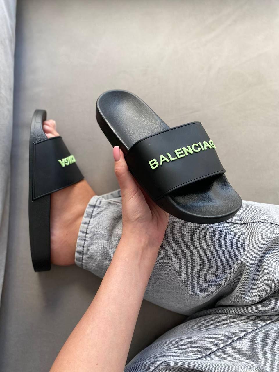 Жіночі шльопанці Balenciaga Logo Slides Black Green ALL08469, фото 1