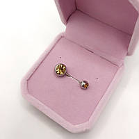 Пірсинг для пупка сережка навела медична ювелірна сталь та циркони "Бурштиновий топаз" в оксамитовій коробочці