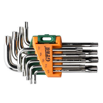 Ключі TORX 9шт T10-T50мм CrV (короткі з отвір) GRAD (4022275), фото 1