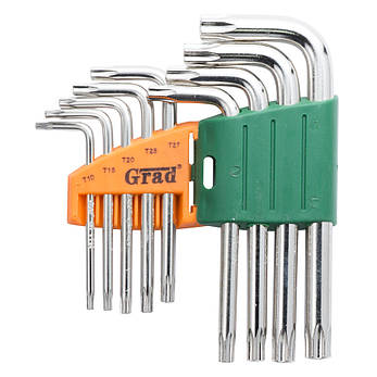 Ключі TORX 9шт T10-T50мм CrV (короткі з отвір) GRAD (4022275), фото 3
