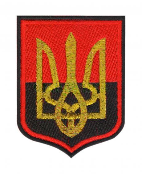 Шеврон PATCH ПАТРІОТ Тризуб червоно-чорний зашитий 7,5х6 см тк.NDU (4276)