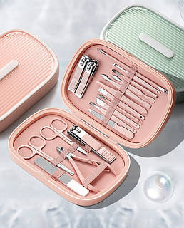 Набір манікюрний із 18 предметів у футлярі. Набір для манікюру та педикюру в чохлі (рожевий)