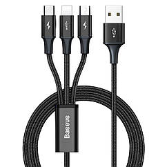 USB Baseus Rapid 3-in-1 USB to Micro / Lightning / Type-C 3.5 A 1.2m CAJS0000 Колір Чорний, 01