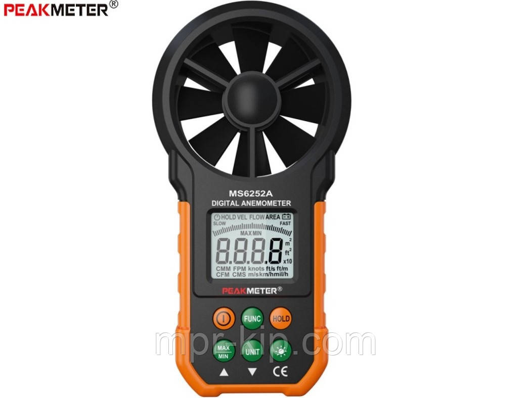 Анемометр PeakMeter PM6252B з USB-інтерфейсом, гігрометром та термометром, діапазон 0,20-40,00 м/с; 99990 м3/м