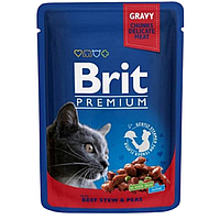 Вологий корм для кішок Cat Beef Stew and Peas рагу яловичина з горохом пауч 100 г Brit Premium