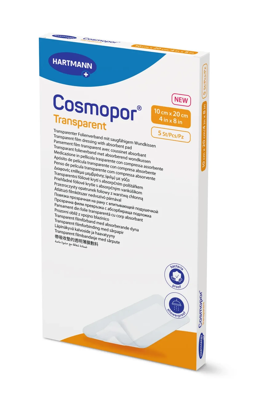 Пов’язка Cosmopor® Transparent 10см х 20см плівкова прозора з абсорбуючою подушечкою