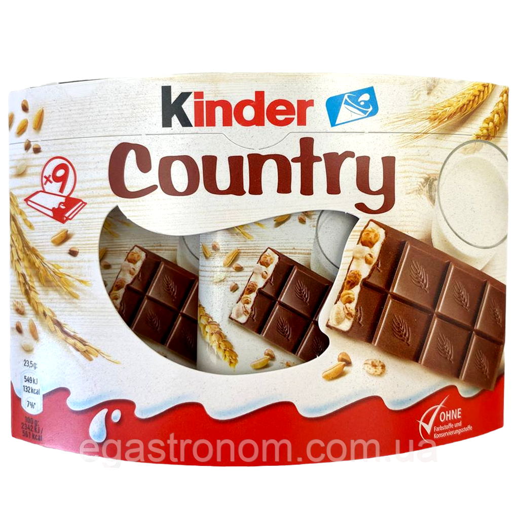 Батончики зі злаками кантрі Кіндер Kinder country 9*23,5g 18шт/ящ (Код: 00-00013765)