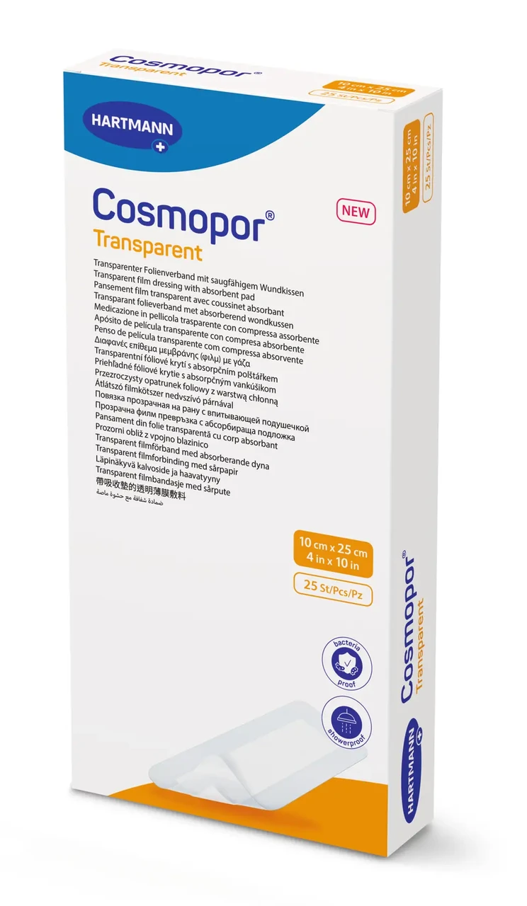 Пов’язка Cosmopor® Transparent 10см х 25см плівкова прозора з абсорбуючою подушечкою