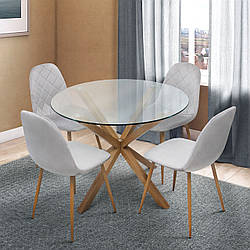 Стильний круглий кухонний скляний стіл діаметром 100 см на кухню зі стільницею з гартованого скла Джин